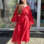Embroidered women's linen Richelieu red EMBROIDEREDGEM dress