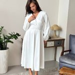 Midi dress in ecru color with premium satin