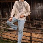 Vyshyvanka men's beige Mountains Svarga