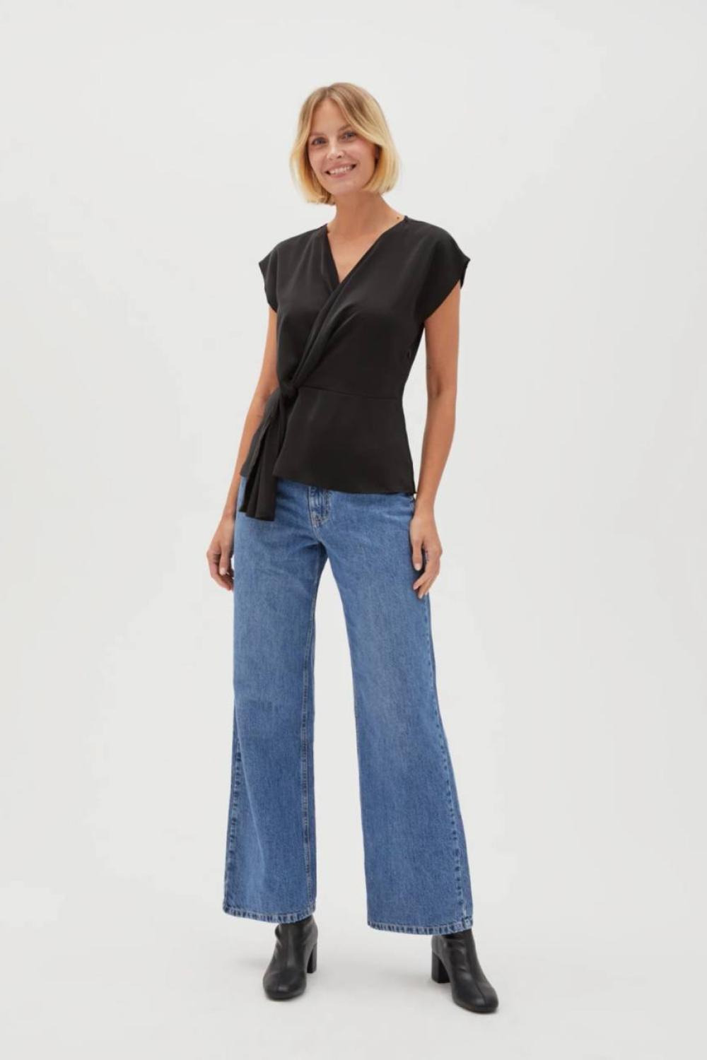 Black blouse with short sleeves