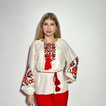 Women's beige embroidered jacket with red embroidery by Ruta MEREZHKA