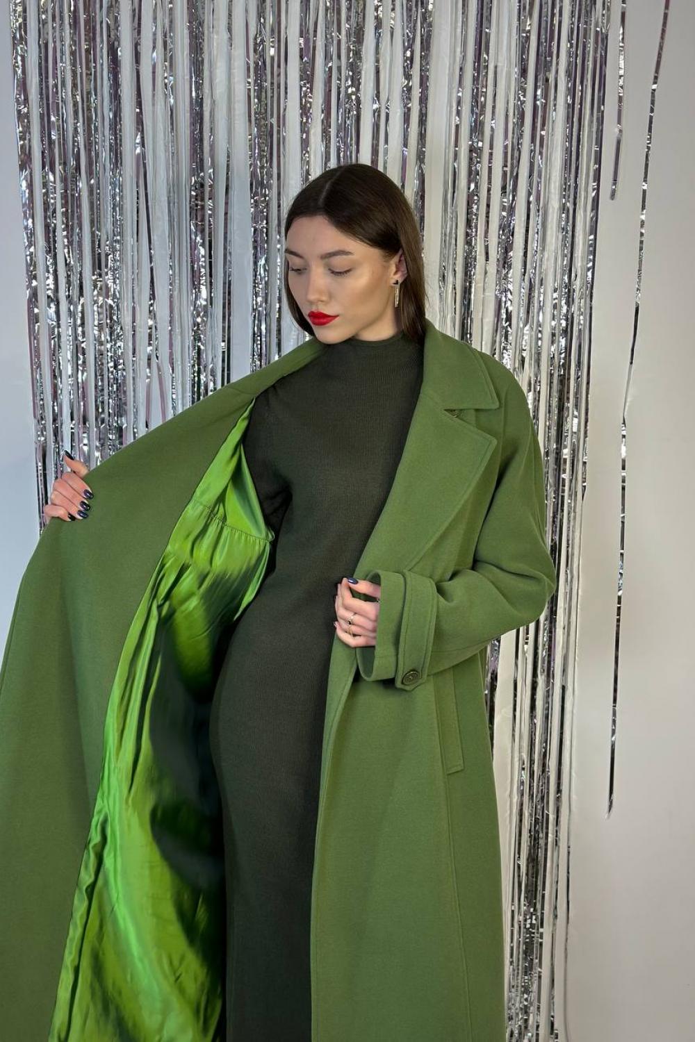 Women's demi-season green coat with a fold-down collar 274C FINE LINE