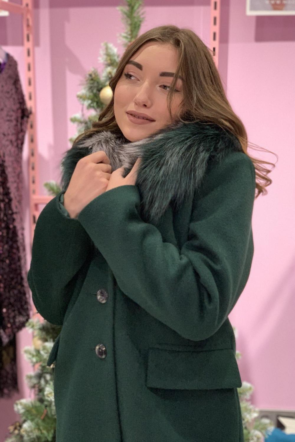 Пальто жіноче зимове вовняне з хутром чорнобурки Mirella moda