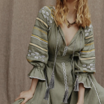 Embroidered long women's dress in green Embroidered Jem