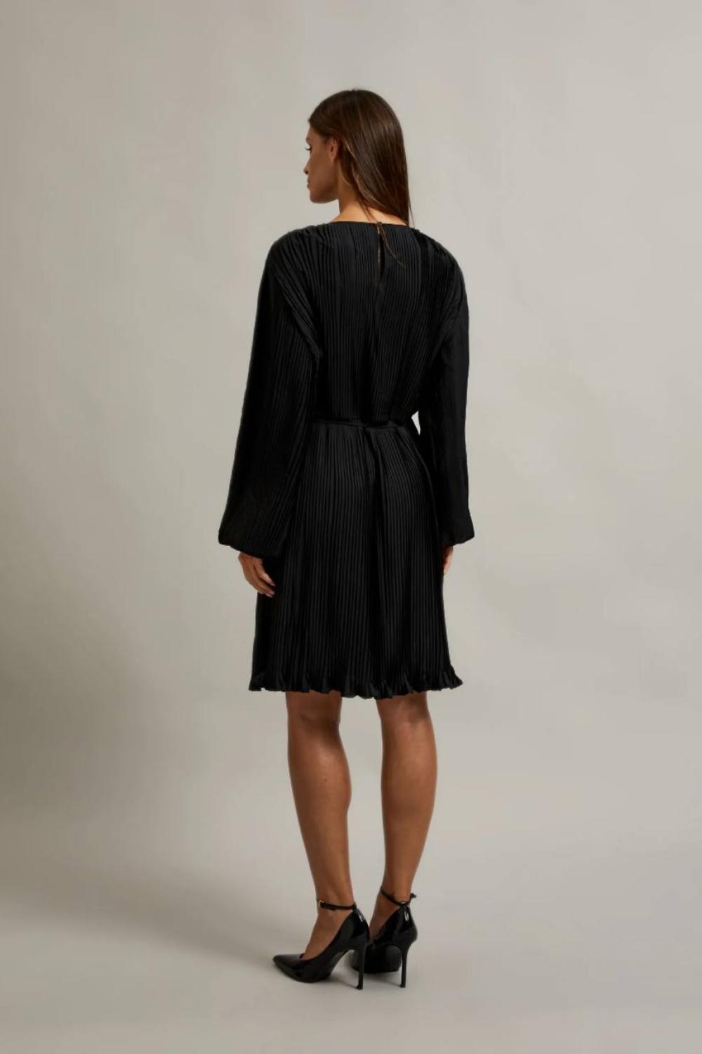 Black dress made of technicolor fabric