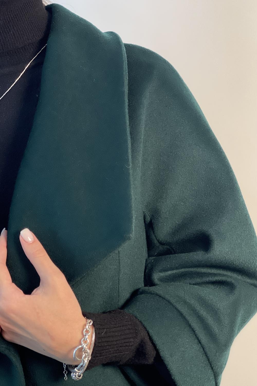 Пальто жіноче демісезонне з вовни смарагдове Mirella moda