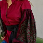 Women's embroidered shirt in burgundy color, author's work