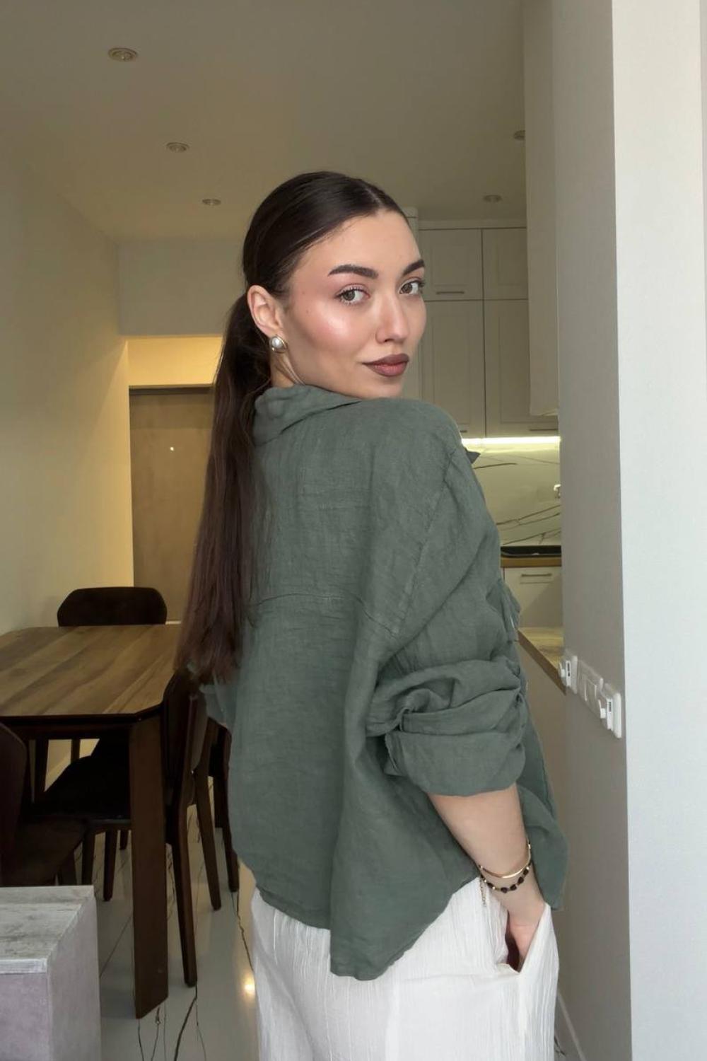 Сорочка оливкова з льону 22_olive