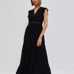Midi dress black with lace L-SU-3760 Moodo