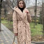 Women's long beige winter coat 11-565 GRACIA