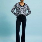 Navy viscose blouse with print MOODO