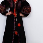 Traditional Ukrainian Embroidered Dress on Premium Black Linen