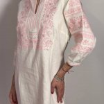 Women's milky embroidered dress with pink embroidery M-1077-1