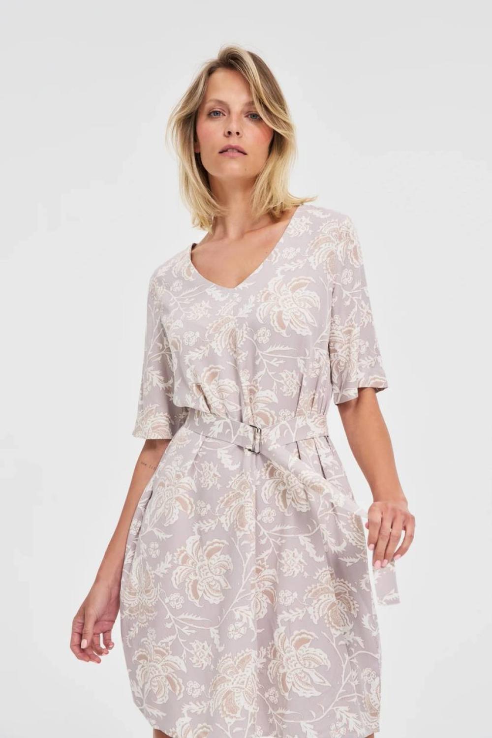 Beige printed summer dress