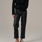 Black straight trousers made of eco-leather with a suede base