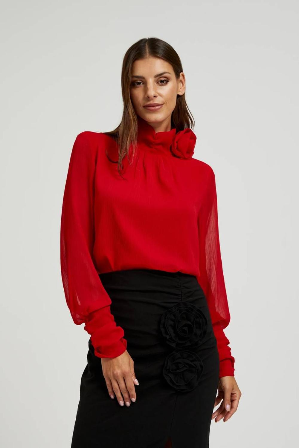Red blouse with a rose