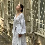 Women's white linen embroidered dress with silver embroidery Ceremonial EMBROIDERED GEM