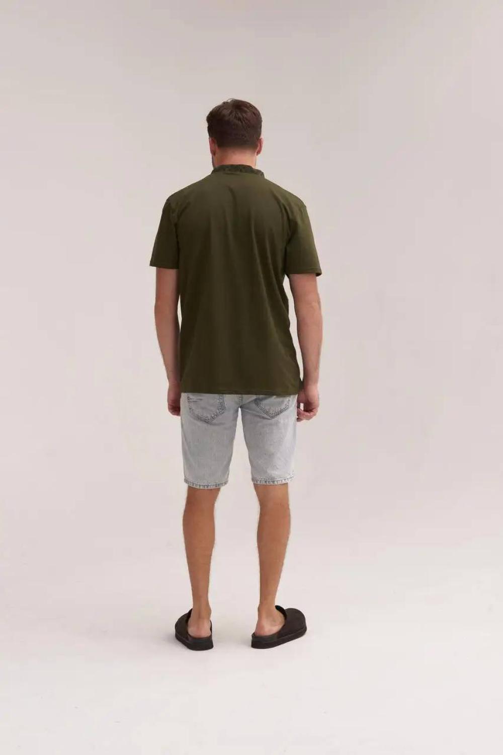 Embroidered shirt for men in khaki color Trident Piccolo