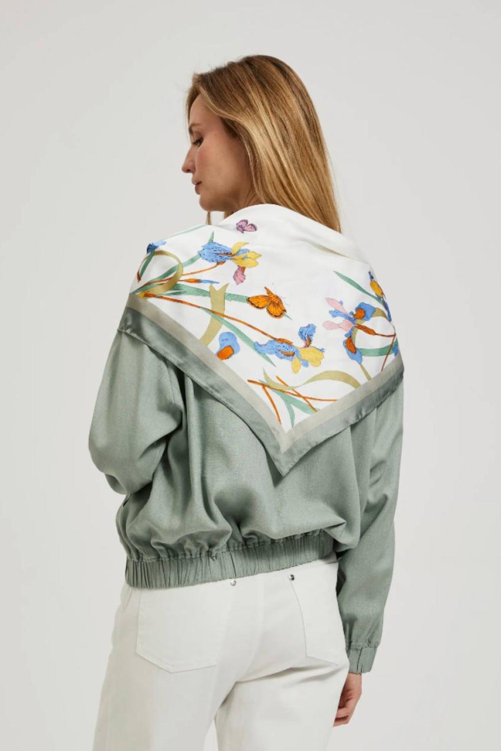 A olive silk scarf with print MOODO