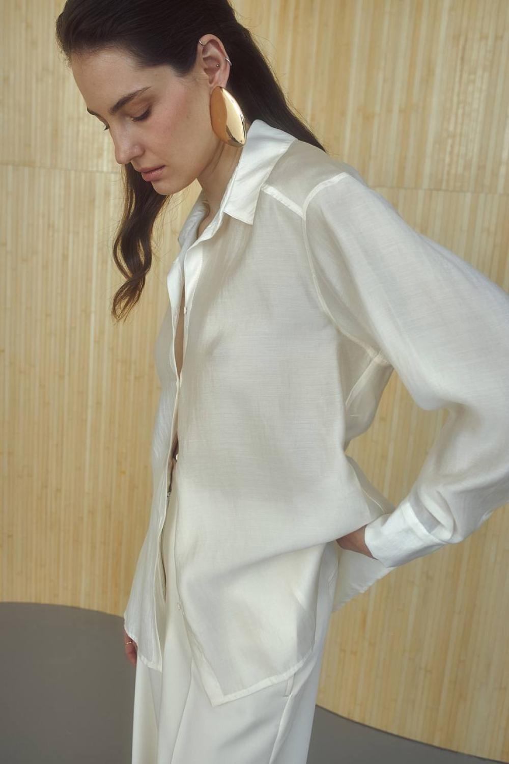 Milk semi-transparent classic blouse