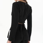 Cropped black silk blouse with ties