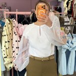 Women's white embroidered shirt with sheer sleeves by piksel - EtnoSkarby