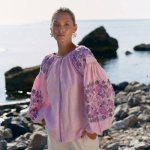 Embroidered gem women's linen pink Petrykivska